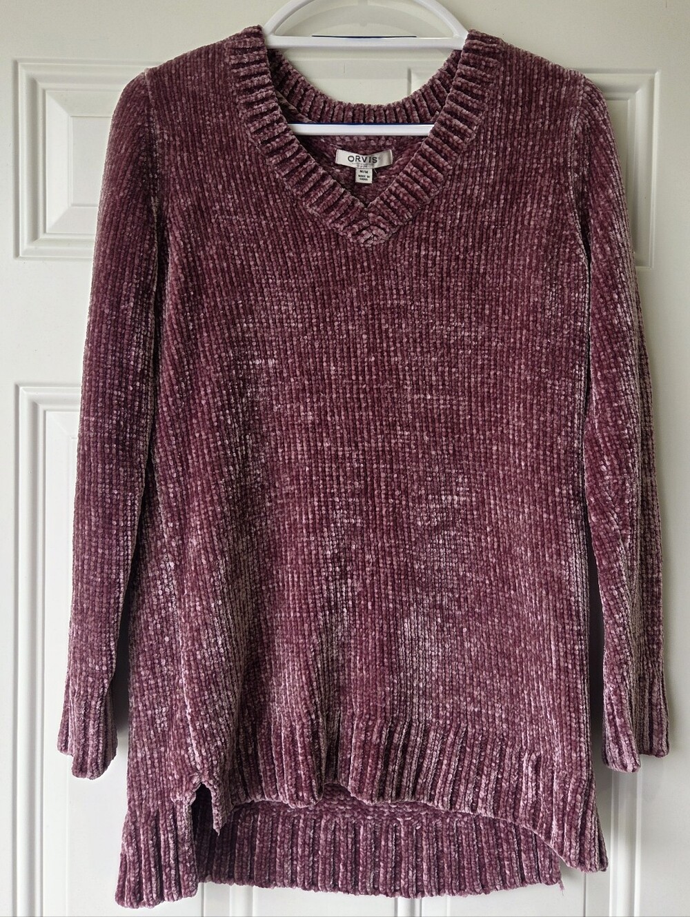 Orvis Chenille V-Neck Sweater in Dusty Plum